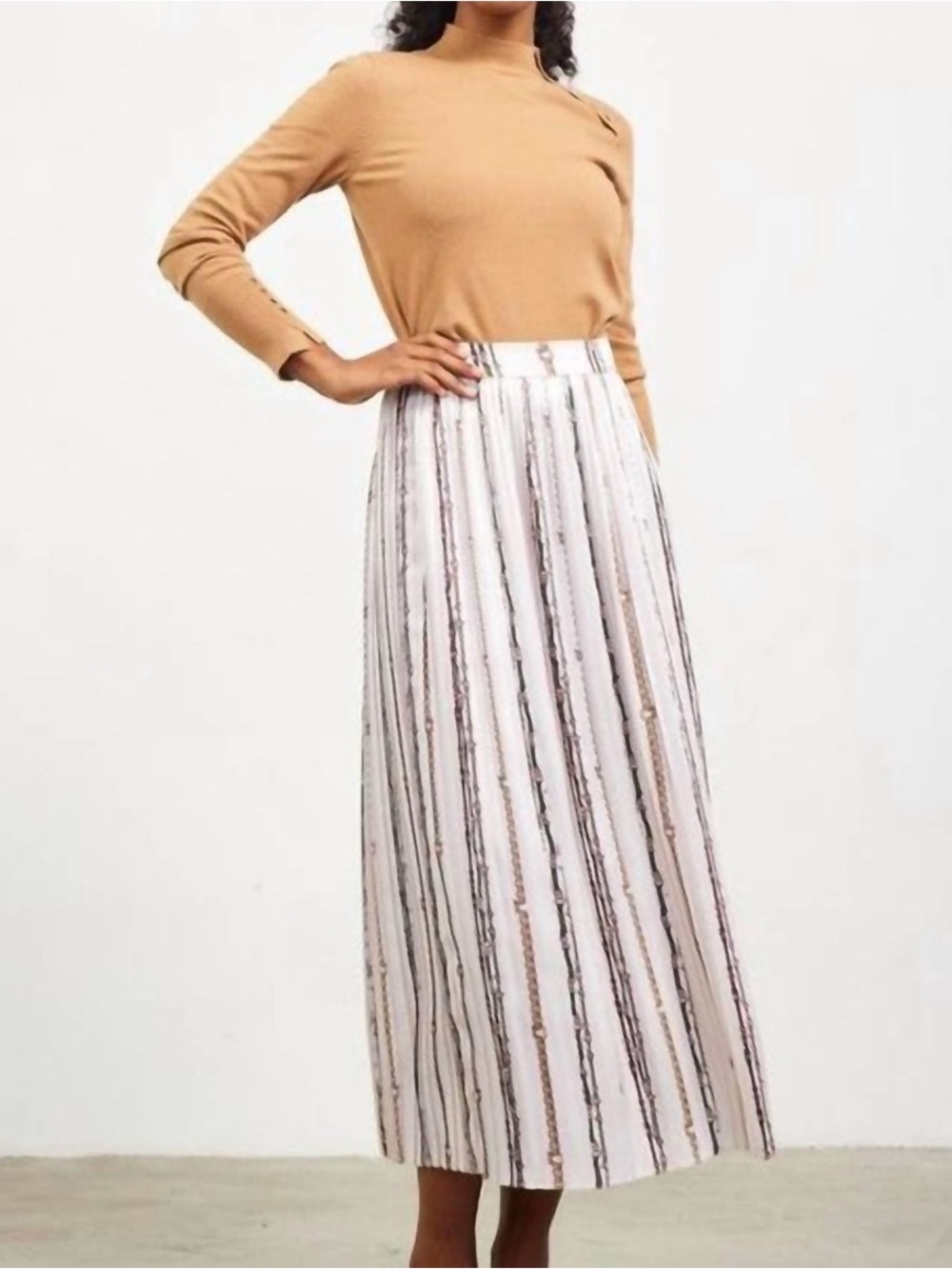 Sugar Lips Accordion Pleated Midi Skirt Striped NWT Bougie Chic